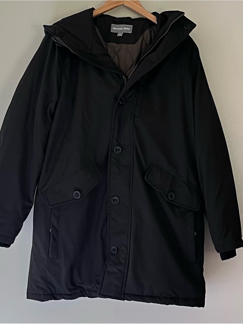 Michael Kors Men's Black Hooded Quilted-Lined Parka Winter Coat Size L
